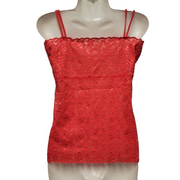 Red Lace Long Camisole Lace Tank Top Stretchy Long Camisole - Size L- NEW - Picture 2 of 13